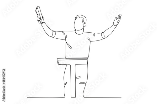 A man moves the Protestant Reformation. Reforma protestante one-line drawing