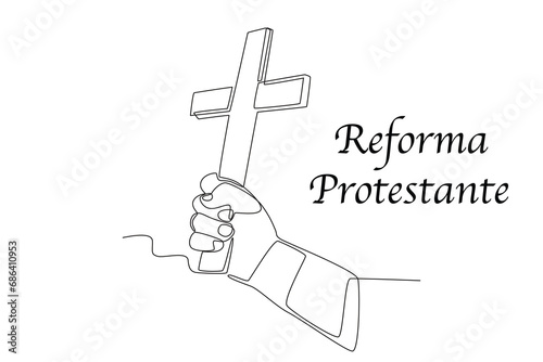 A concept of the protestant reformation. Reforma protestante one-line drawing
