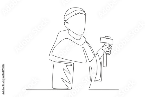 A pastor holds a gavel in the church. Reforma protestante one-line drawing