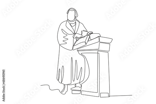 A pastor preaching the Bible. Reforma protestante one-line drawing