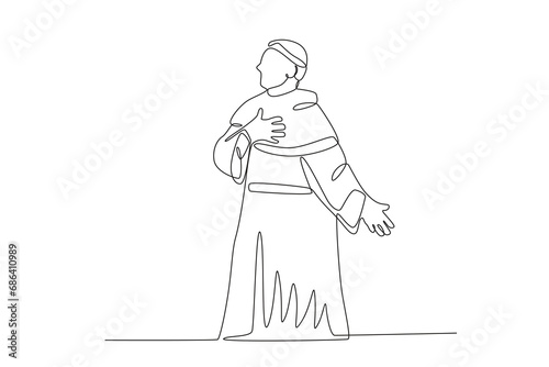 A pastor gives teachings to his people. Reforma protestante one-line drawing