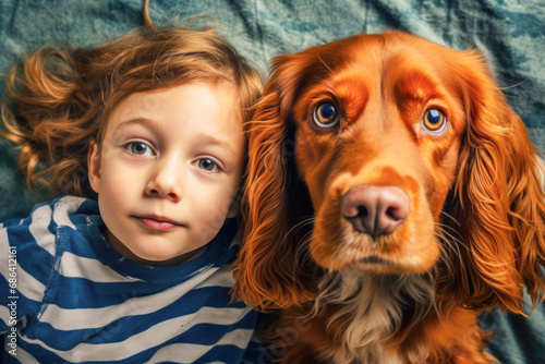 Child with a dog, colorful and sunny