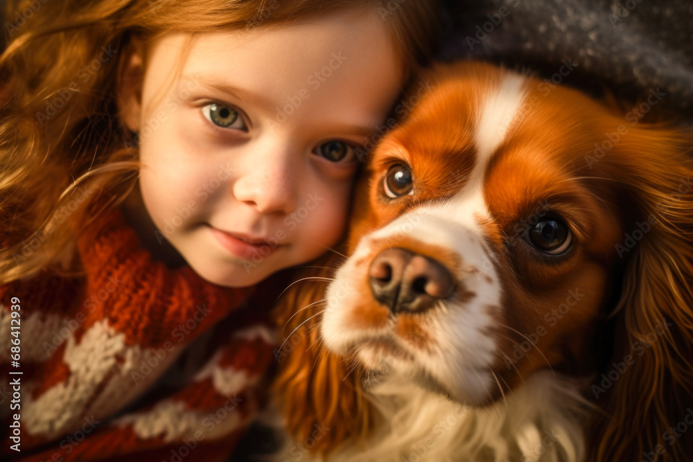 Child with a dog, colorful and sunny Child with a dog, colorful and sunny