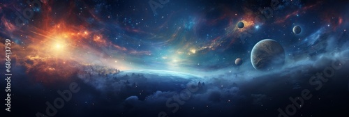 Galactic space background with stars and planets