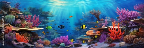 Underwater coral reef. Bright and colorful background