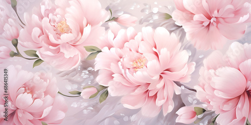 Delicate romantic pastel pink background with beautiful flowers abstract wedding backdrop 