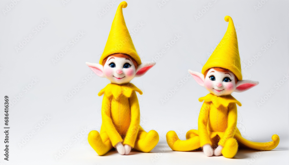 Fototapeta premium yellow elf naughty from felting on a white background