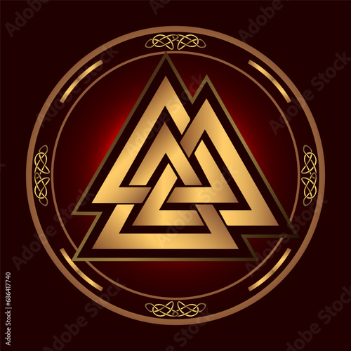 The Valknut is an ancient Scandinavian ritual pagan symbol consisting of three intertwined triangles. Cult of Odin. Warriors of Valhalla