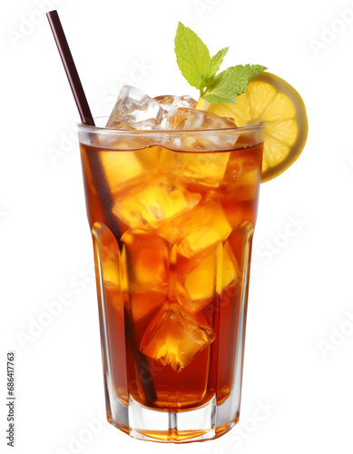 glass of iced tea with lemon isolated on transparent background. photo