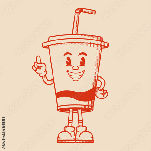 Cola cup character, retro cartoon mascot character