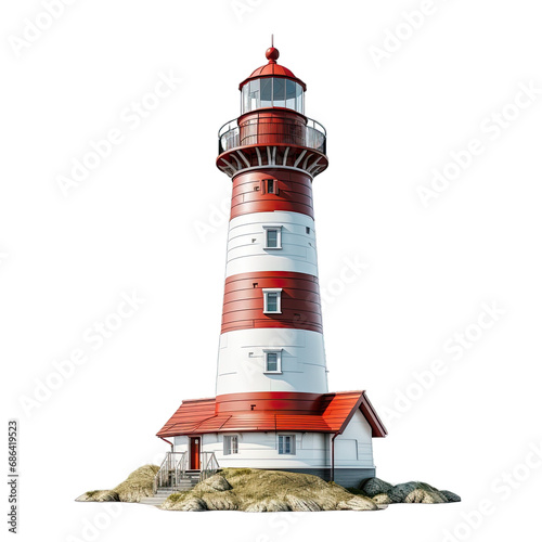 Lighthouse on a Rocky Island, transparent background