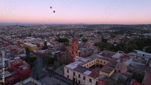 Aerial view of hot air balloons flying over San Miguel de Allende