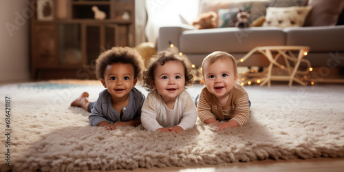 Lindos bebês sorridentes sentados posando em uma imagem tamanho banner photo