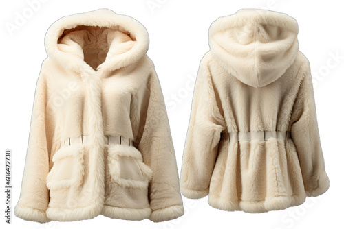 The White Fur Jacket with a Hood, transparent background