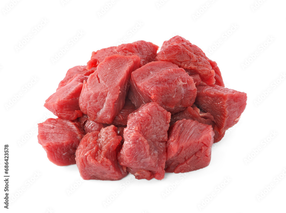 Pieces of raw beef meat isolated on white Pieces of raw beef meat isolated on white