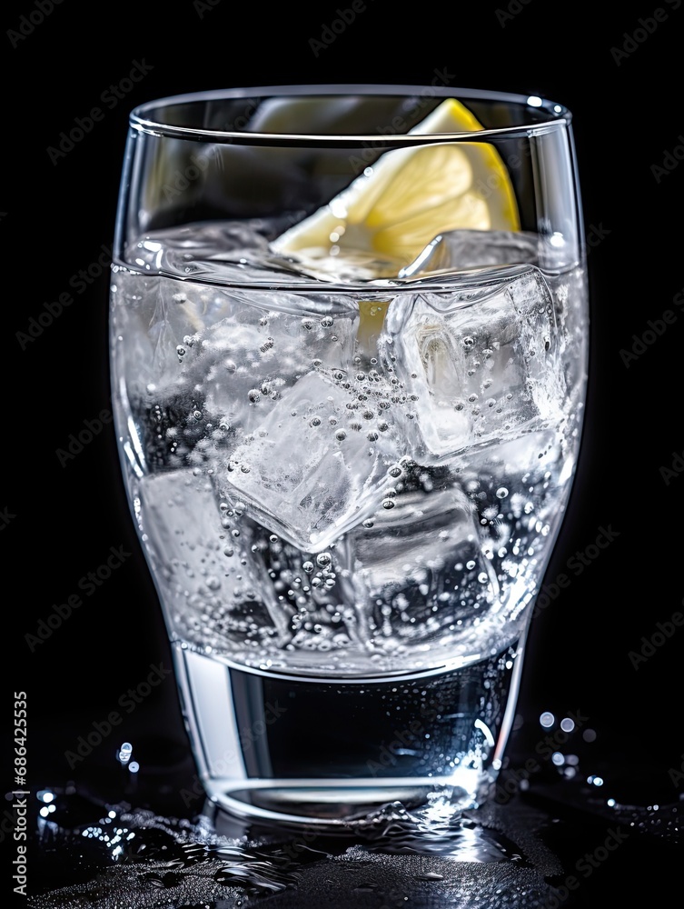 AI-generated illustration of a glass of water and ice against a black background. MidJourney. AI-generated illustration of a glass of water and ice against a black background. MidJourney.