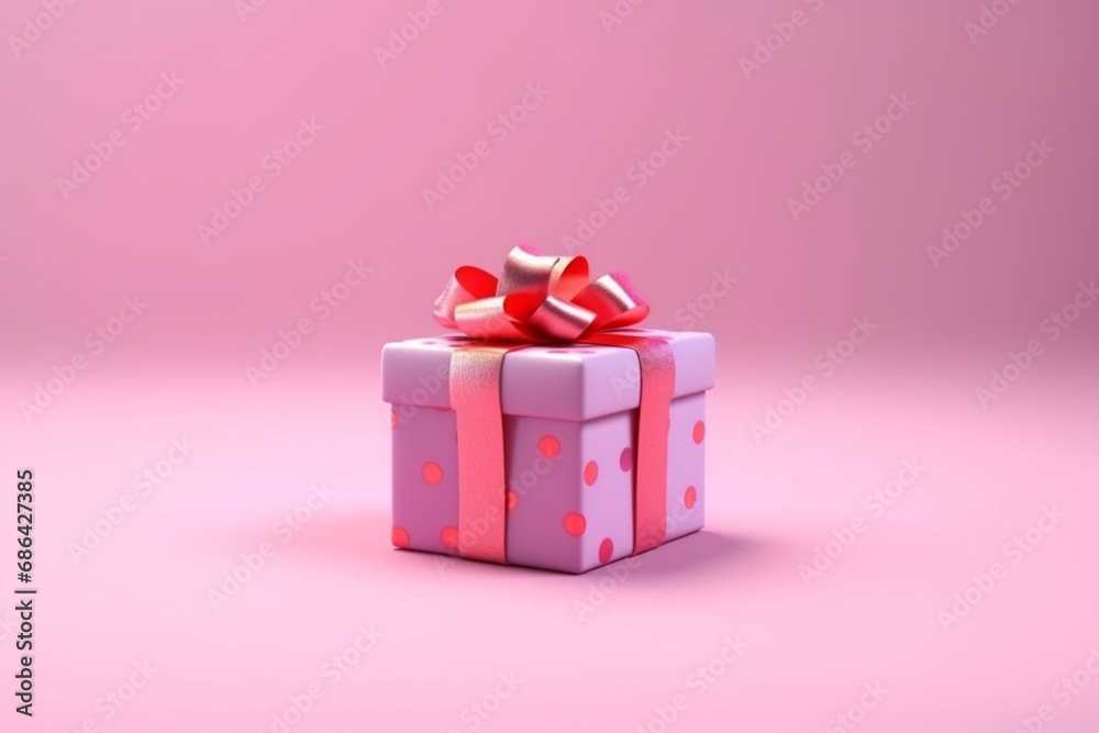 Gift box on pink background. 3D rendering, vibrant and lifelike. Generative AI