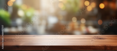 Blurry background with a wooden counter