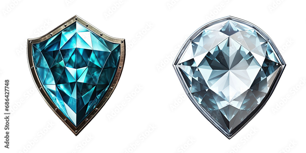 A diamond blue and white shield on transparent background - obrazy, fototapety, plakaty 