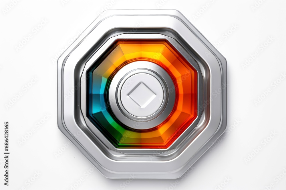 Abstract high tech multicolor button on white background