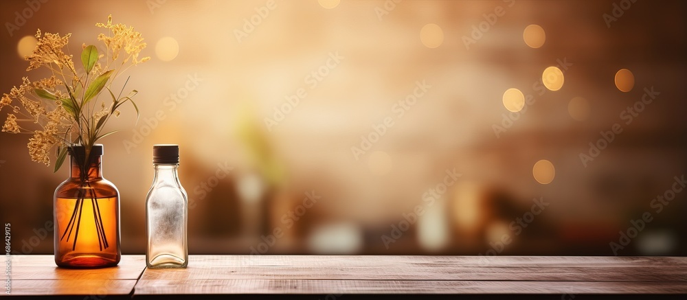 Bottle on desk with background blur