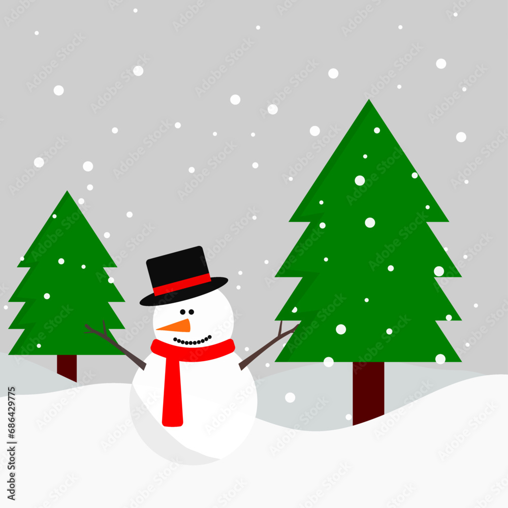 snowman and christmas tree