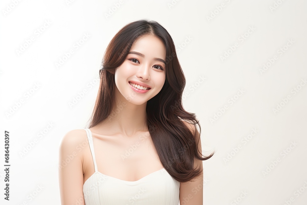 Beautiful Asian woman smiles and radiates happiness, showcasing her healthy, glowing skin. Generative AI Beautiful Asian woman smiles and radiates happiness, showcasing her healthy, glowing skin. Generative AI