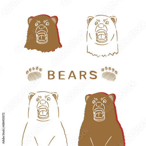 大きな口を開けて威嚇している熊のイラスト