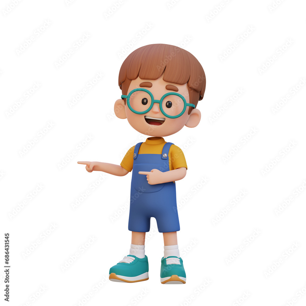 3D cute kid pointing hand to the side