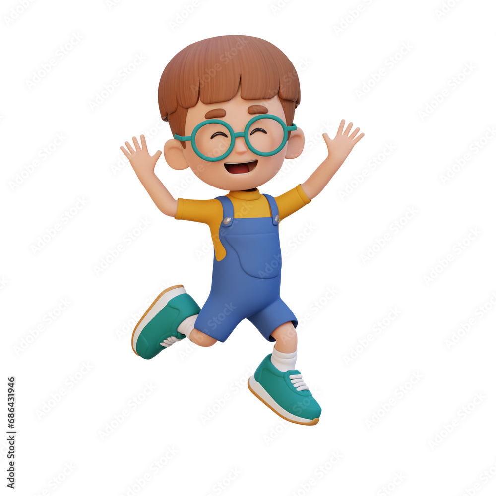 3D cute boy in jumping pose