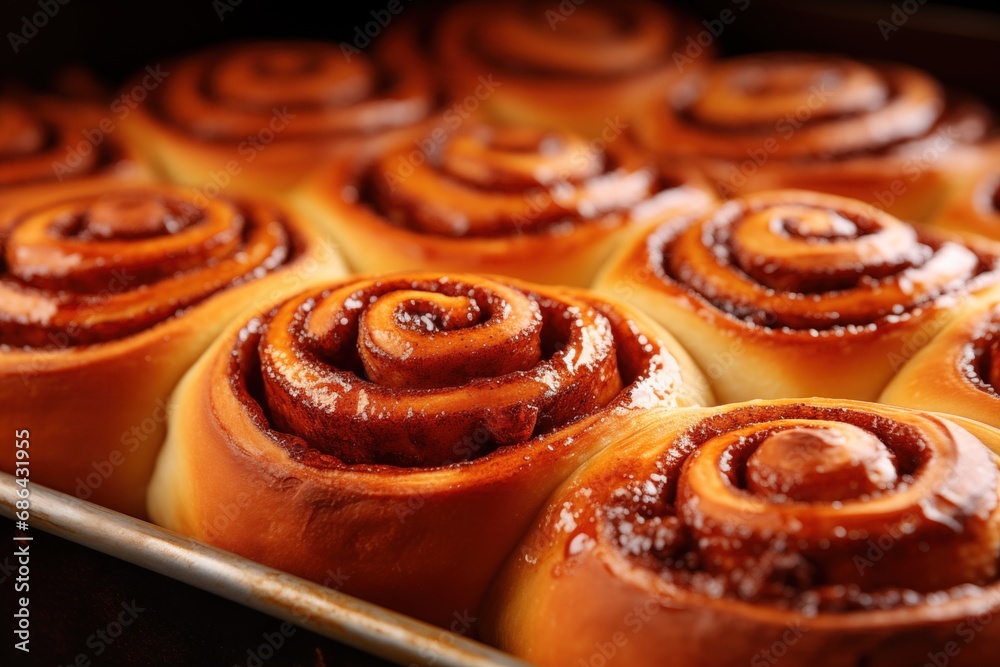freshly baked bread or cinnamon rolls straight from the oven, capturing the golden crusts and enticing aromas in an inviting setting