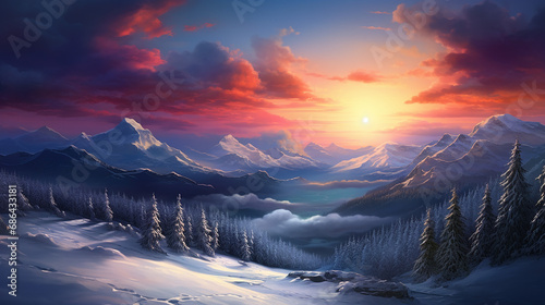 the winter mountains landscape with majestic sunrise © Petruk