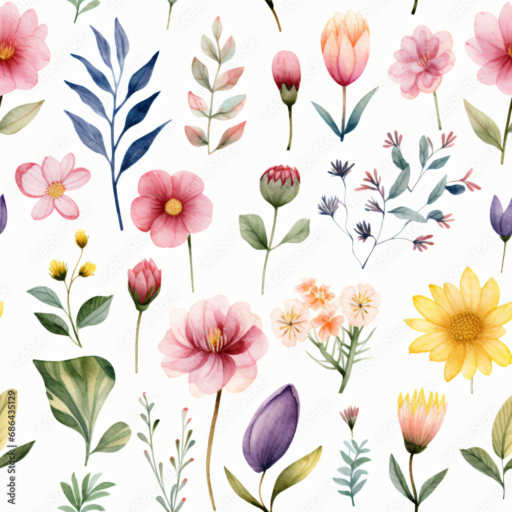 custom made wallpaper toronto digitalSeamless pattern of Asian flowers, watercolor, Wrapping paper pattern