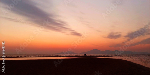 Red sunset at Dadaepo  Busan  South Korea