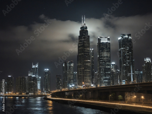 city with skyscrapper in the night photo