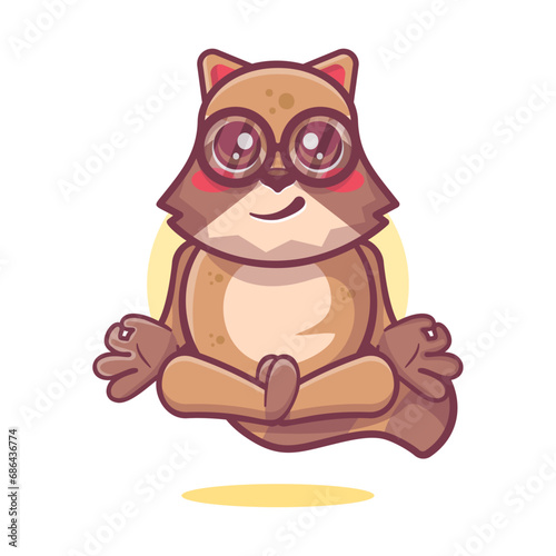 kawaii raccoon animal character mascot with yoga meditation pose isolated cartoon