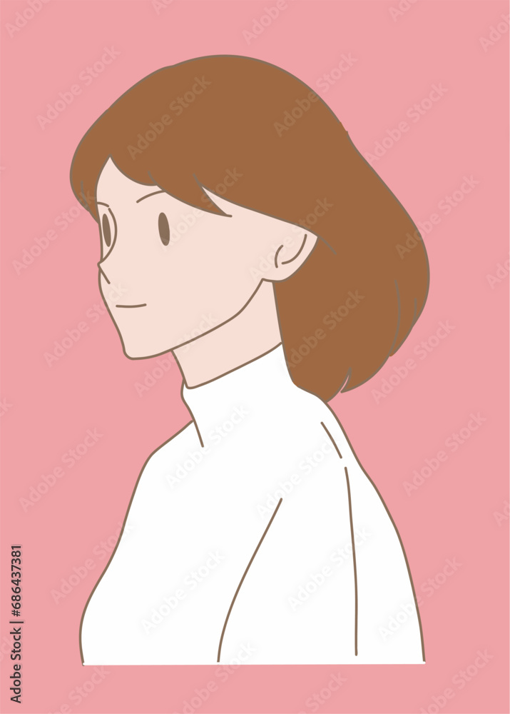 Women face, side view. Hand drawn flat cartoon character vector illustration. Women face, side view. Hand drawn flat cartoon character vector illustration.
