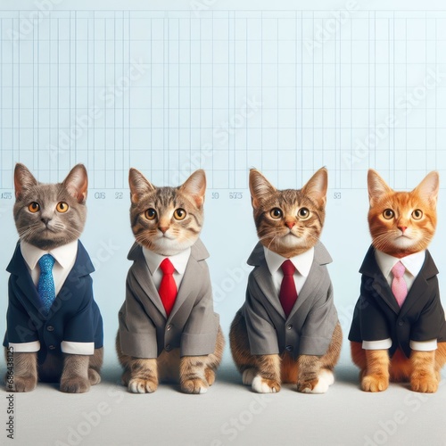 Studio group photo portrait of cute cats dressed in business suits © clearviewstock
