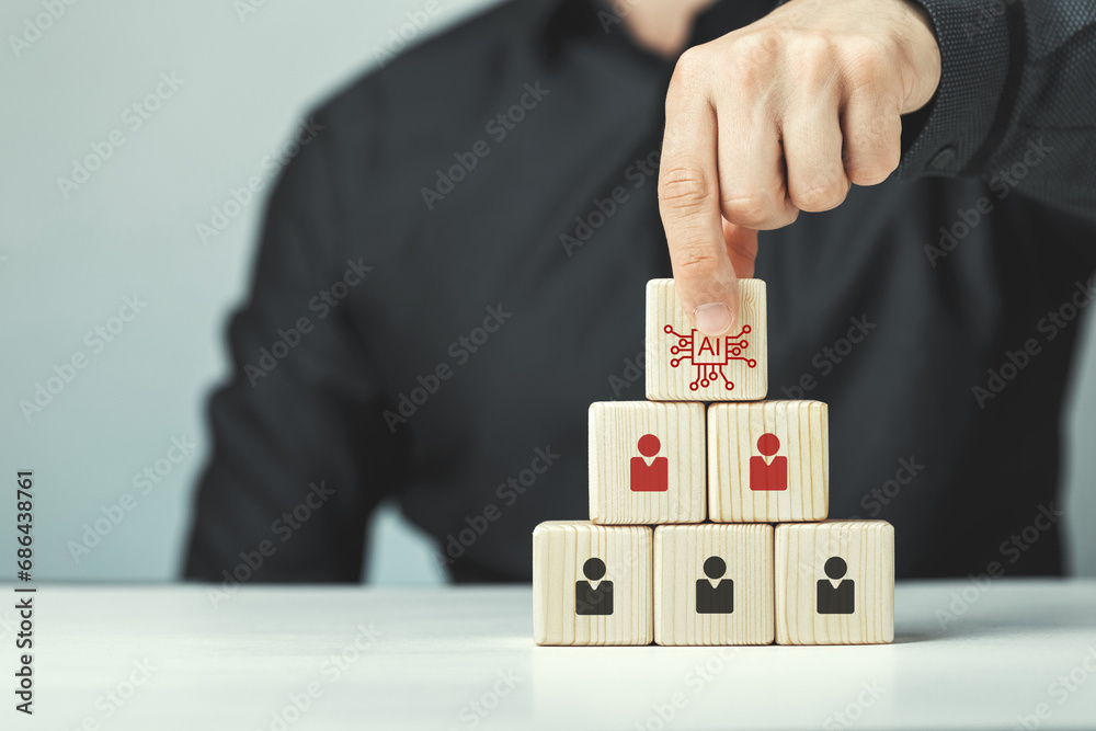 Assembled wooden cubes on the topic of the application of artificial intelligence in business Assembled wooden cubes on the topic of the application of artificial intelligence in business