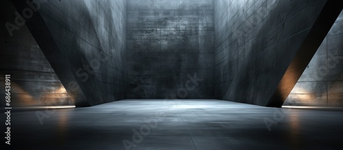 Architectural background depicting a smooth dark and empty interior through abstract concrete illustration in ing photo