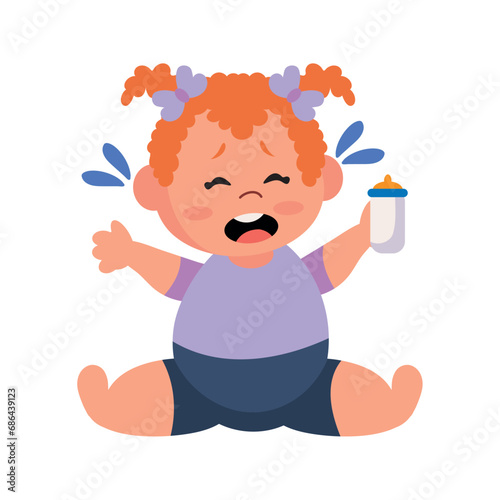 baby with bottle crying girl