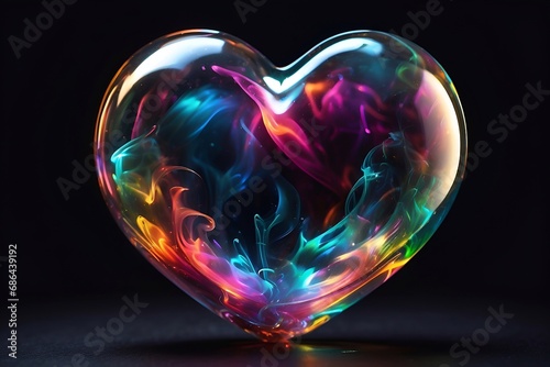 colorful glowing heart in the dark