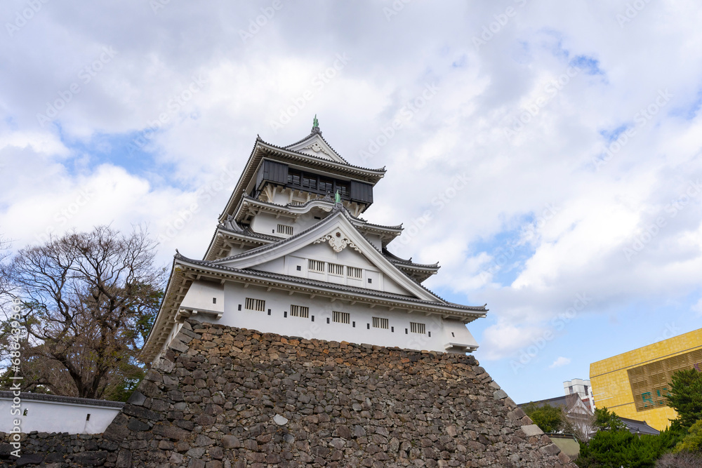 Kokura Castle is a Japanese castle in Kitakyushu, in Fukuoka Prefecture, Japan. Kokura Castle was built by Hosokawa Tadaoki in 1602. Kokura Castle is a Japanese castle in Kitakyushu, in Fukuoka Prefecture, Japan. Kokura Castle was built by Hosokawa Tadaoki in 1602.