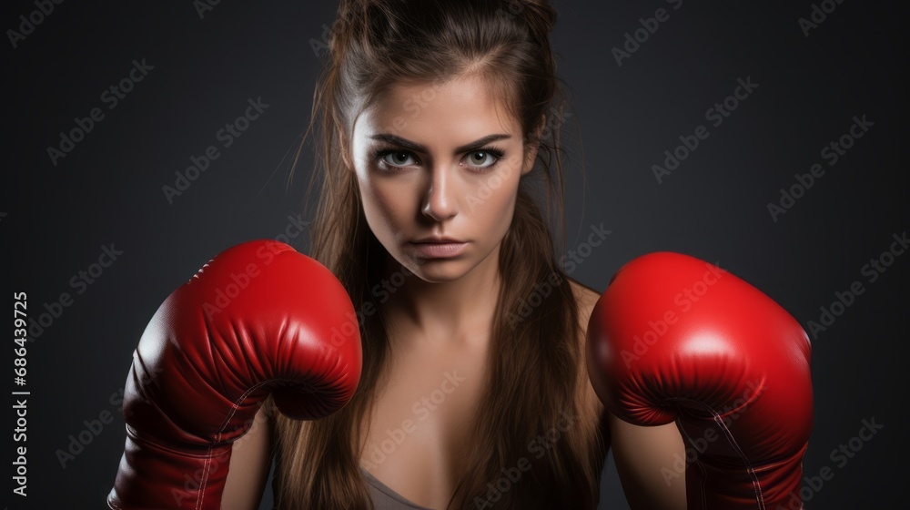 young woman with Boxing red gloves