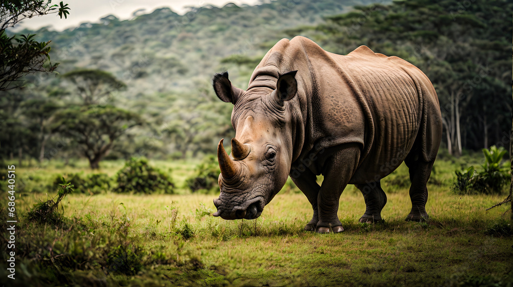 Fototapeta premium rhino in the grass