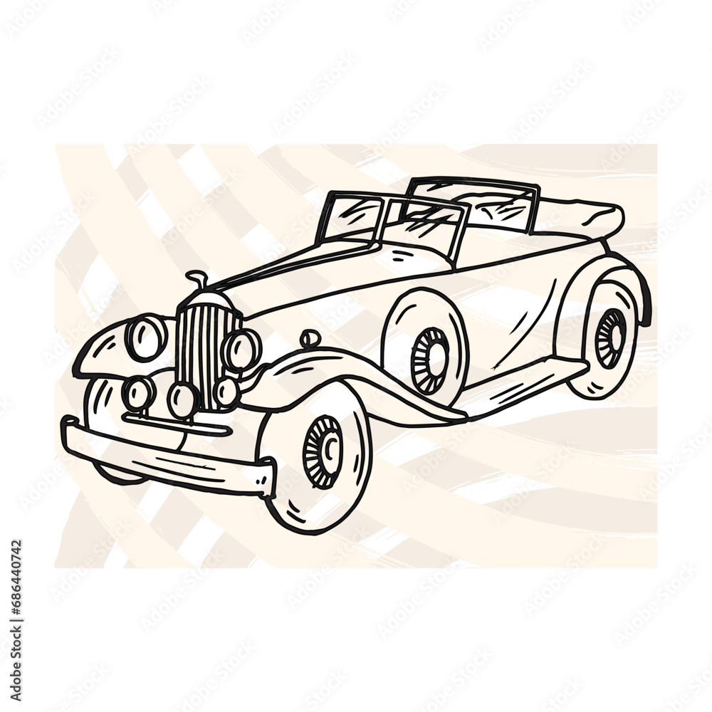 classic vintage car hand drawn illustration vetor, isolated in abstract background