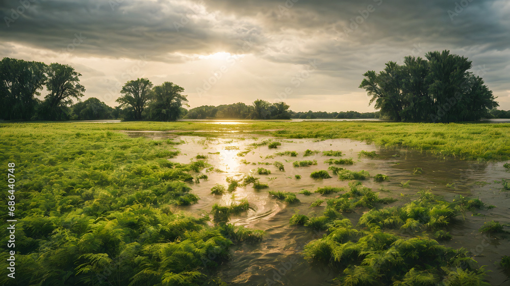Obraz premium sunset over the lake