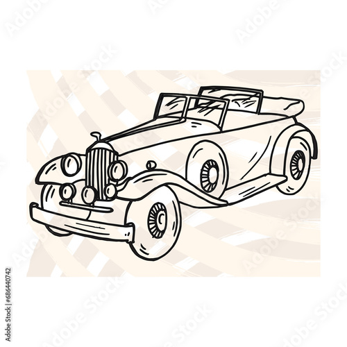 classic vintage car hand drawn illustration vetor  isolated in abstract background