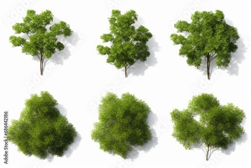 Cutout top view trees set landscaping 3d render  Generative AI 