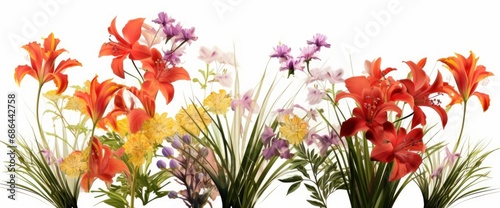 Bouquet wild flowers isolated on white background 3d illustration  Generative AI 